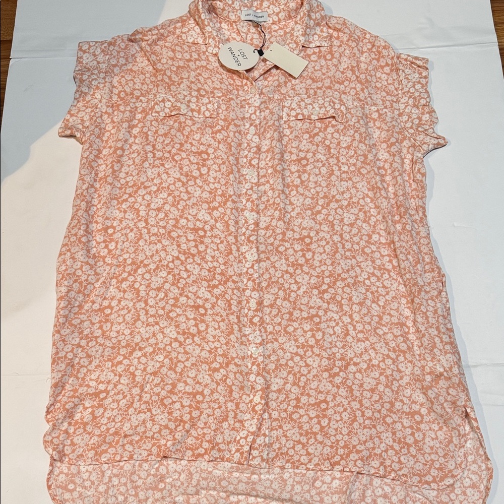 Wander Peach Floral Button-Down Shirt